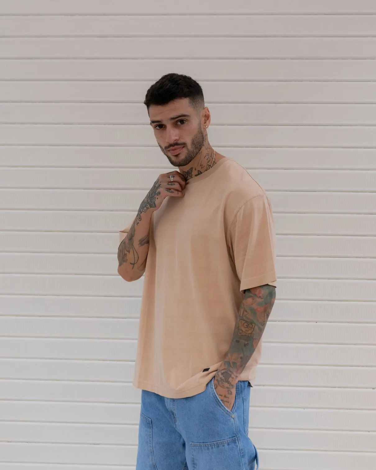 Oversized Washed Tee 24/1 - Beige