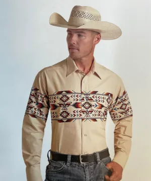 Panhandle Slim® Men's Natural Thunderbird Border Long Sleeve Snap Front Western Shirt