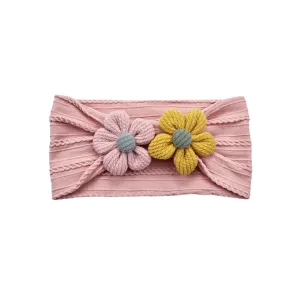 Plush Double Flower Baby Headband in Flamingo