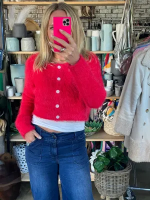 Red Fluffy Cardigan Cardi