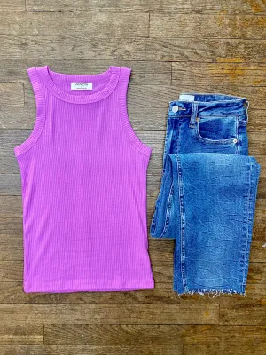 Ribbed Scoop Neck Tank - Pink