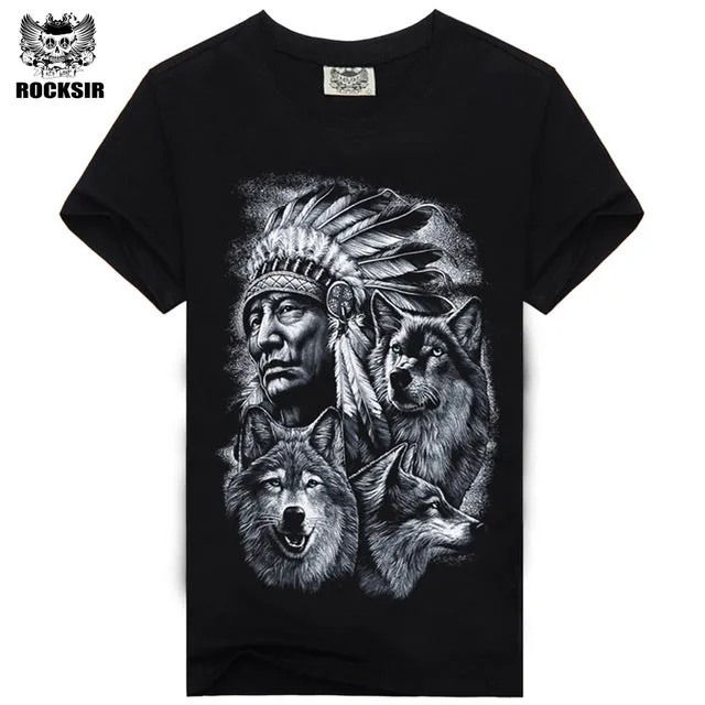 Rocksir 3d wolf t shirt mens Brand 3D Indians wolf Print t shirts Cotton wolves Men t-shirt Casual Man Tees Mens Tops