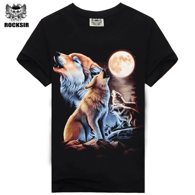 Rocksir 3d wolf t shirt mens Brand 3D Indians wolf Print t shirts Cotton wolves Men t-shirt Casual Man Tees Mens Tops