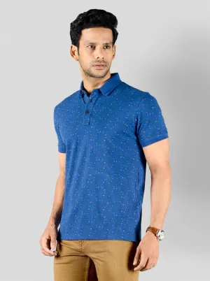 Royal Blue Printed Slim Fit Polo T-shirt | JadeBlue