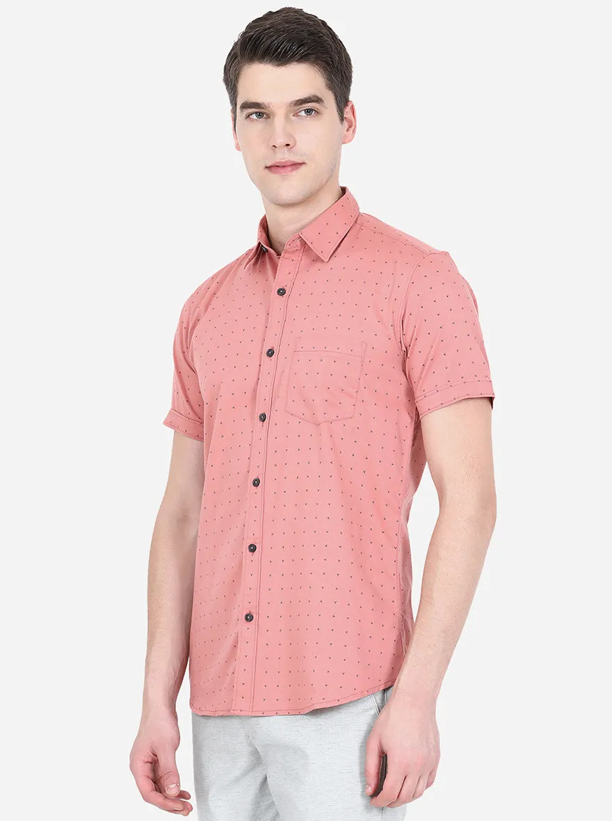 Sand Pink Printed Slim Fit Semi Casual Shirt | JadeBlue