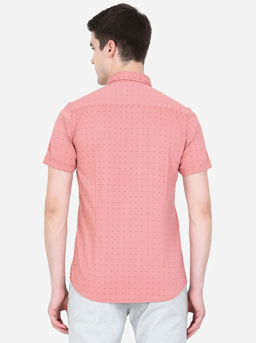 Sand Pink Printed Slim Fit Semi Casual Shirt | JadeBlue