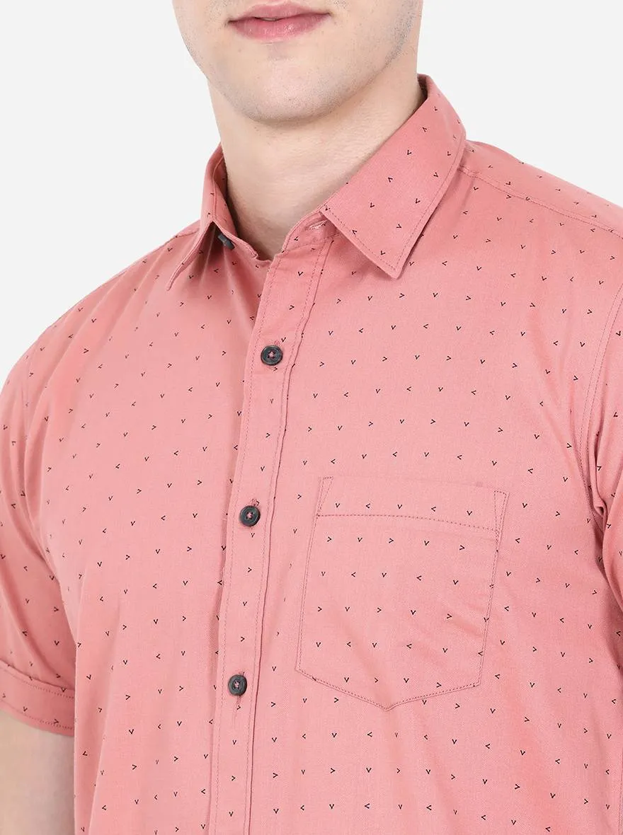 Sand Pink Printed Slim Fit Semi Casual Shirt | JadeBlue