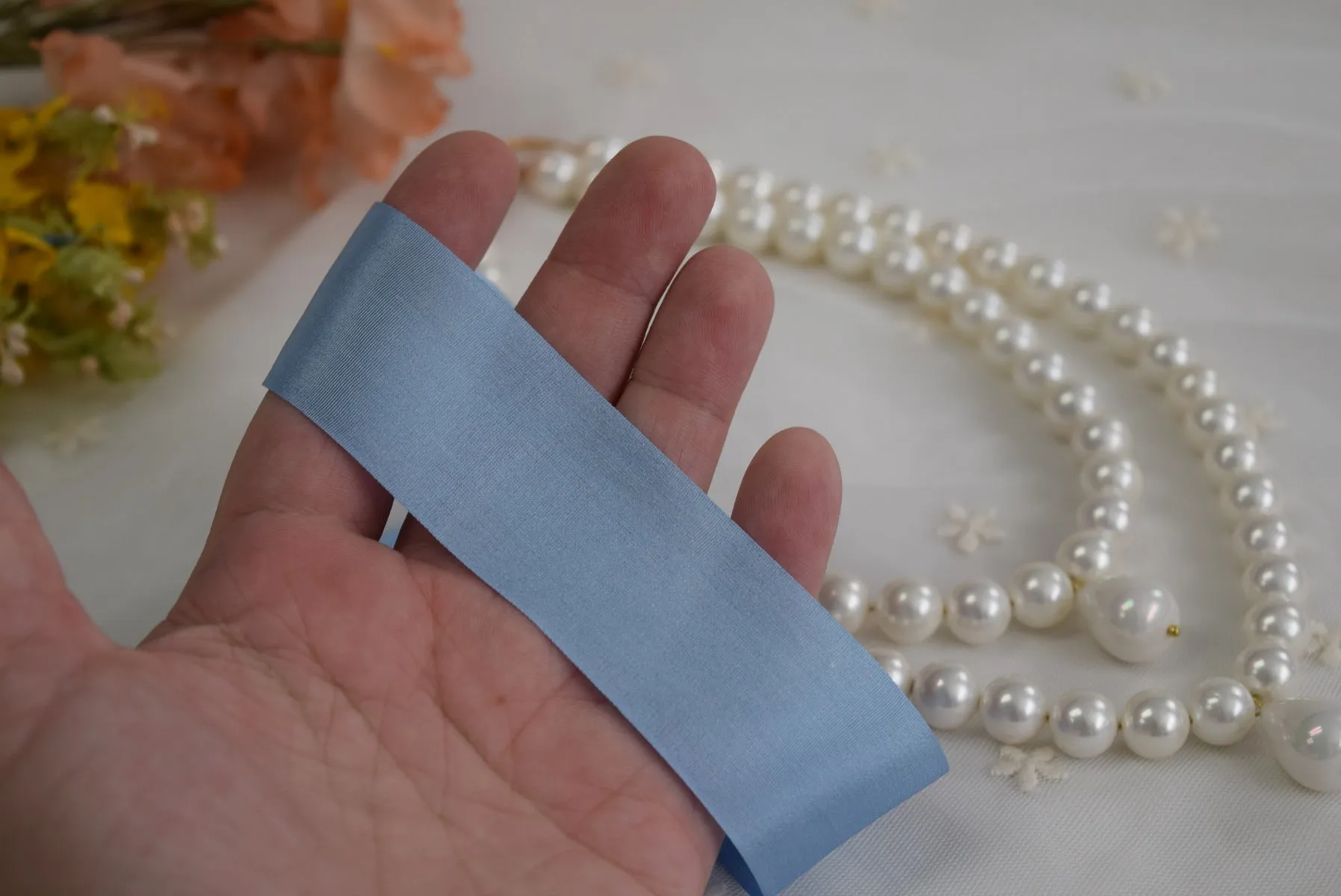 Silk Ribbon - Light Blue - 1.25" Wide - By the Yard