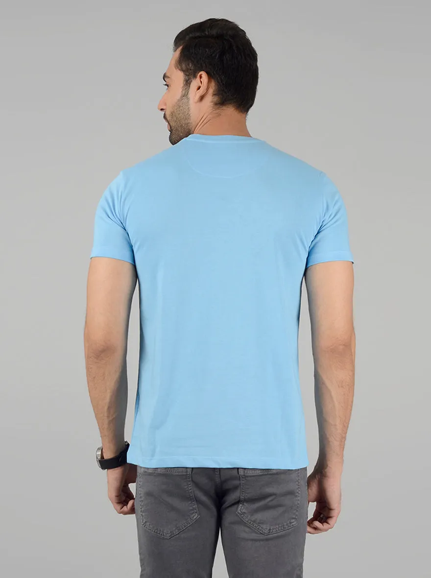 Sky Blue Printed Slim Fit T-Shirt | Greenfibre