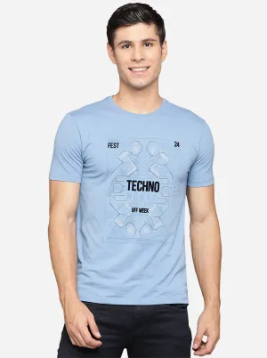 Sky Blue Printed Slim Fit T-Shirt | JadeBlue