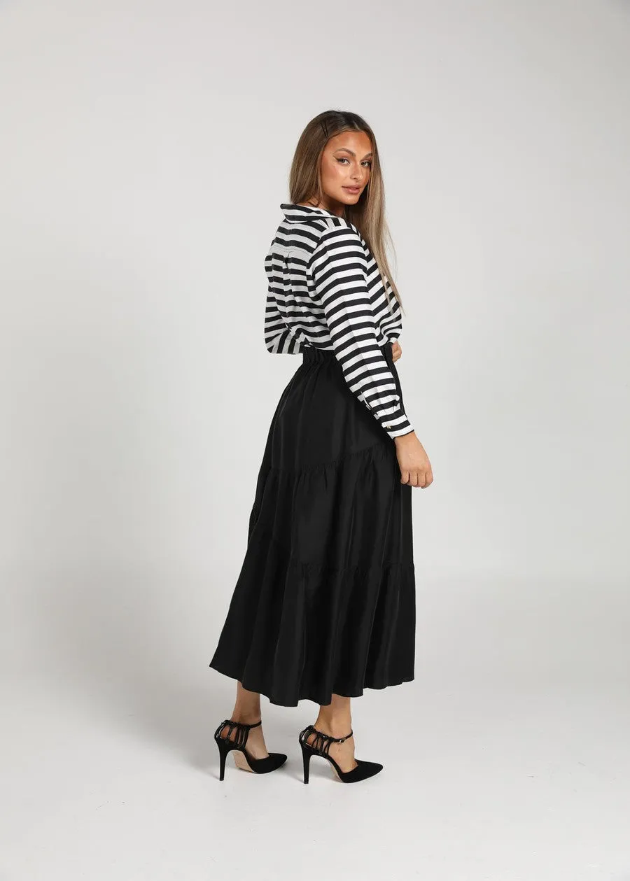 Summer Silk Maxi Skirt - Black