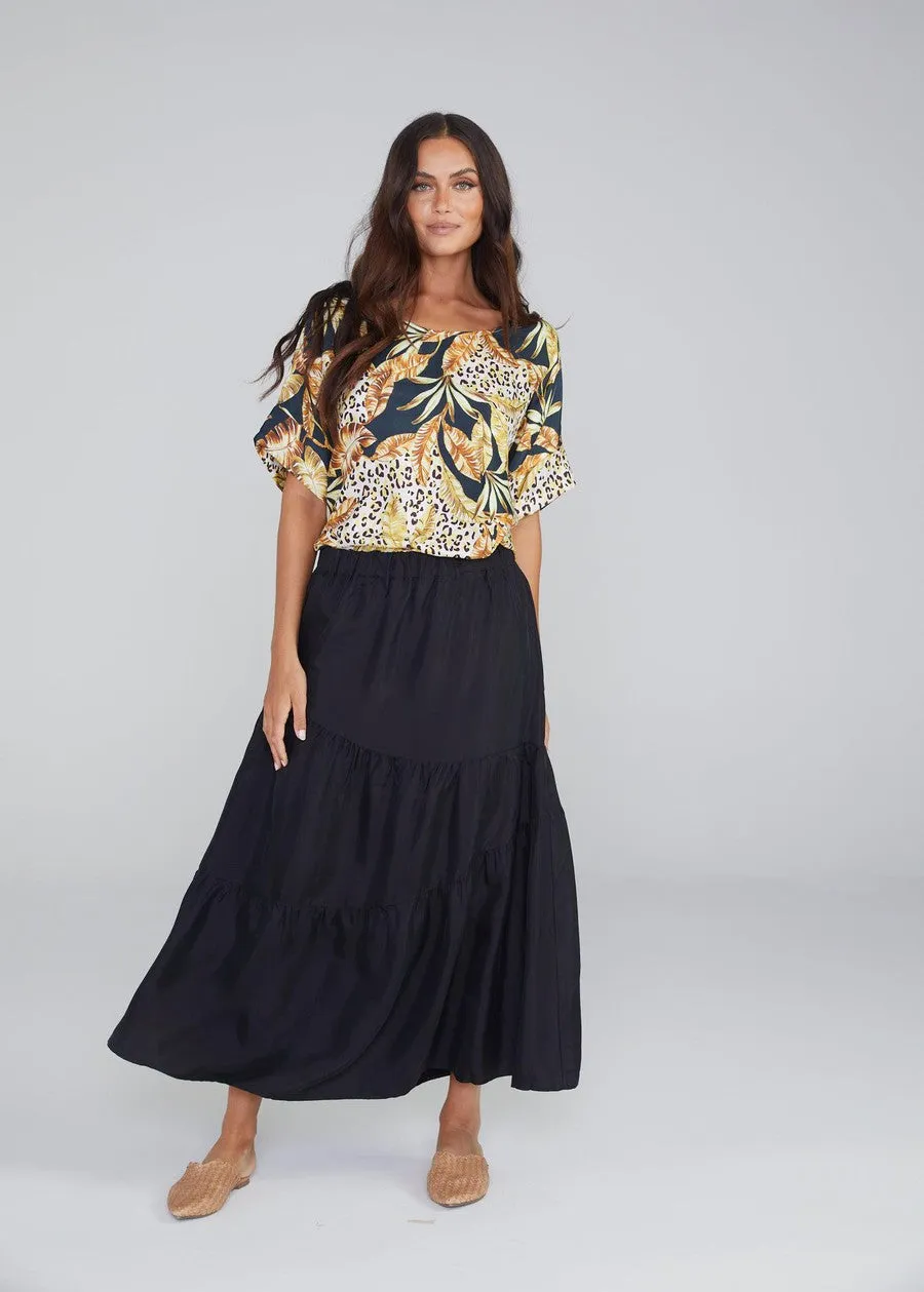 Summer Silk Maxi Skirt - Black