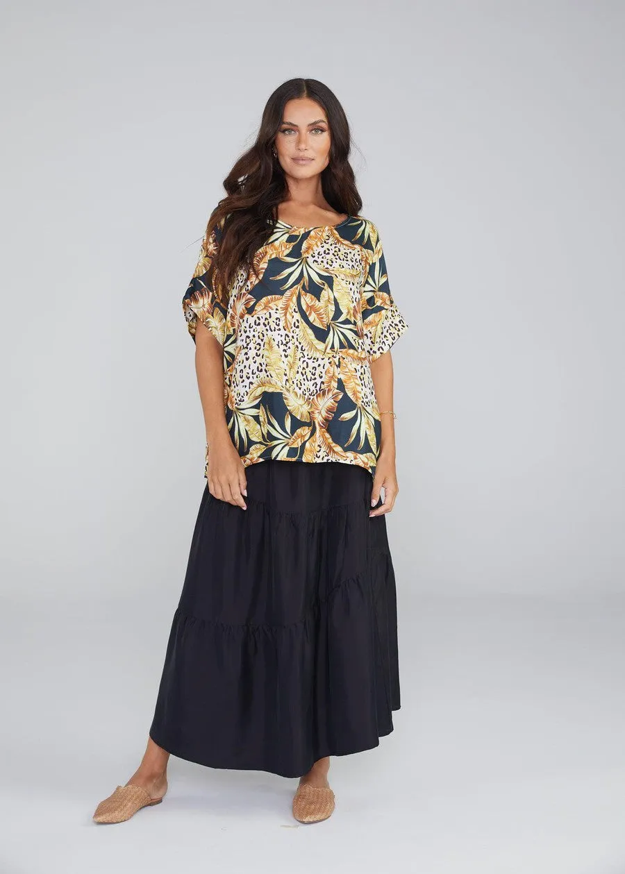 Summer Silk Maxi Skirt - Black