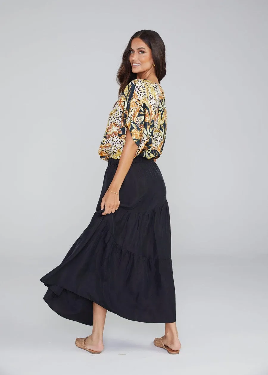 Summer Silk Maxi Skirt - Black