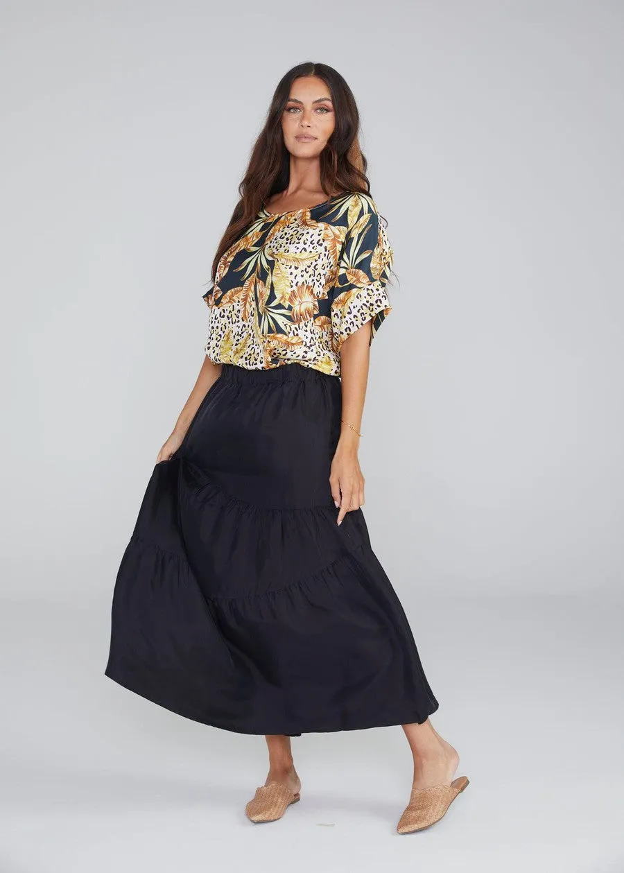 Summer Silk Maxi Skirt - Black