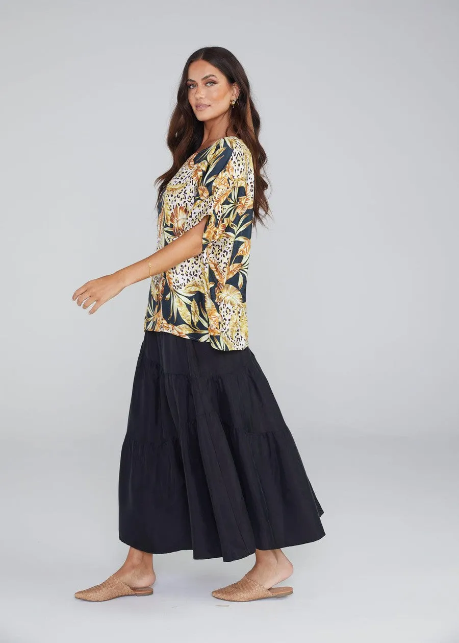 Summer Silk Maxi Skirt - Black