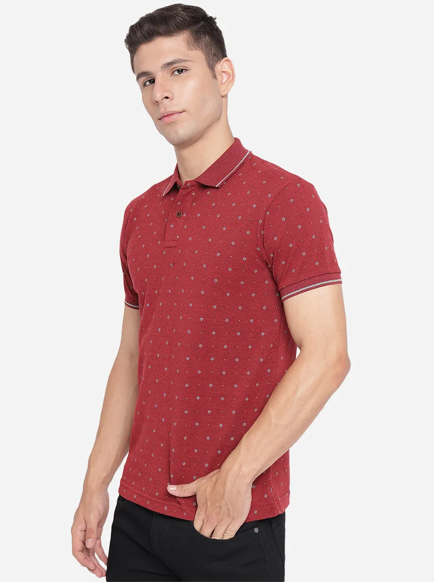 Tango Red Printed Slim Fit Polo T-Shirt | Greenfibre