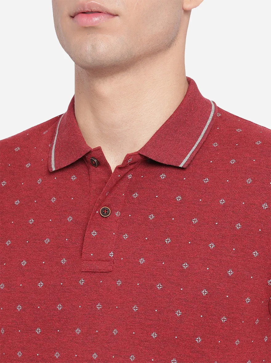 Tango Red Printed Slim Fit Polo T-Shirt | Greenfibre