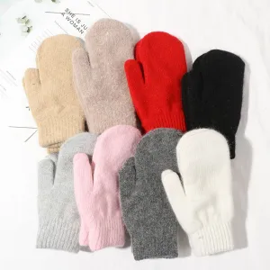 Velvet Lined Knit Mittens Warm Full Finger Gloves for Winter